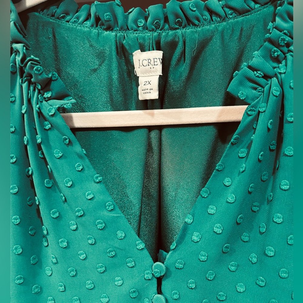 J. Crew Teal Textured Swiss Dot Blouse